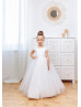 White Satin Tulle Flower Girl Dress With Removable Lace Train White Satin Tulle Flower Girl Dress With Removable Lace Train